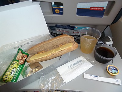 Aegean Airlines inflight meals LCA-ATH Aug 2012