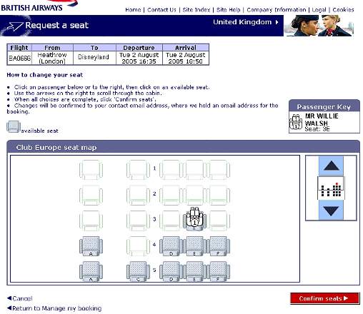 BA Manage My Booking - select a seat