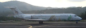 Bangkok Airways Boeing 717 in Siem Reap Airways decals at Koh Samui Oct 2004
