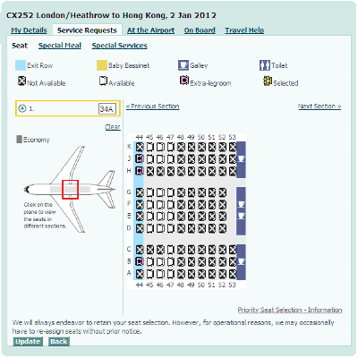 Cathay Pacific online seat booking Jan 2011