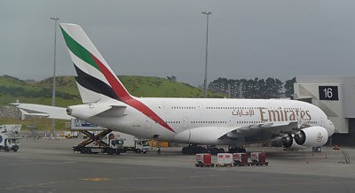 Emirates A380 at Auckland Dec 2011