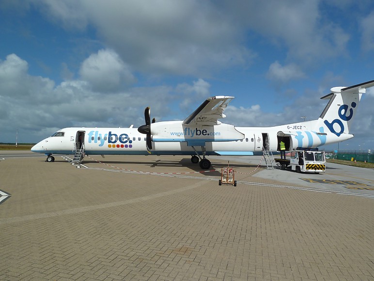 FlyBE Dash 8 at Newquay, June 2011