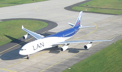 Lan Chile Airbus A340 on the runway at Madrid Airport Aug 2007