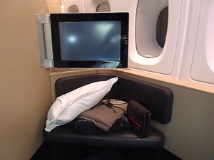 Qantas First Class seat & IFE Airbus A380 Nov 2011