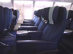 Qantas Business class seat in an A330 SYD-PER Jan 2004