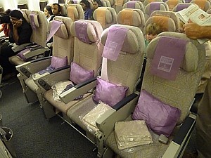 Emirates Boeing 777 Economy Class World Traveller bulkhead seat 38D