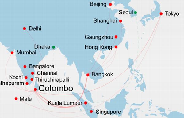 SriLankan Airlines Route Map to Asia