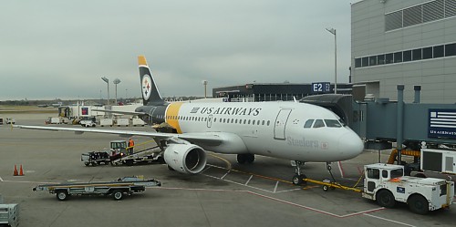 US Airways Airbus A319 at Minneapolis - St Paul International Airport November 2011. This was a horrible flight, and a total waste of time, money & my life