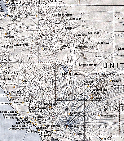 US Airways Route Map from Phoenix 2011