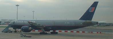 United 737 at LHR on maintainance stand Dec 2003