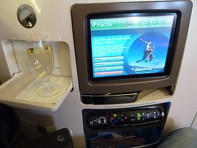 Air New Zealand Inflight Entertainment IFE TV screen and controller on a Boeing 777 in Business Class, Jun 2011