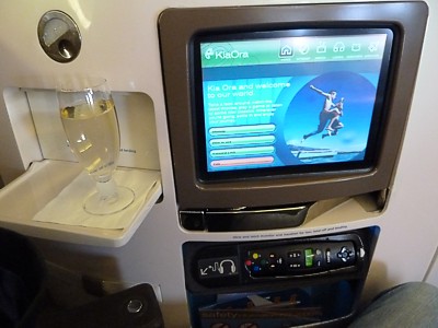 Air New Zealand Inflight Entertainment IFE TV screen and controller on a Boeing 777 in Business Class, Jun 2011