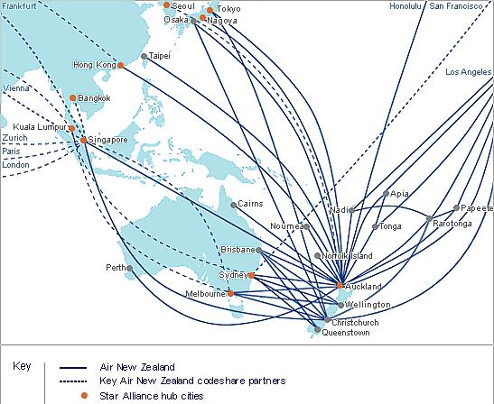 Air New Zealand International Routes Aug 2005