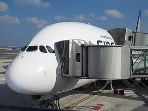 Singapore Airlines' new twin-desk Airbus at Toulouse on the Reveal day, Oct 15th 2007